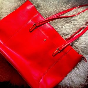 Knomo Red Leather Laptop Shoulder Bag